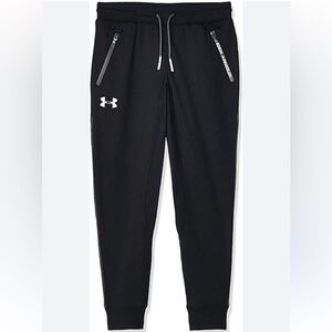 Under Armour UA Black Athletic Pants Joggers Pennant Zipper Pockets Youth Size L